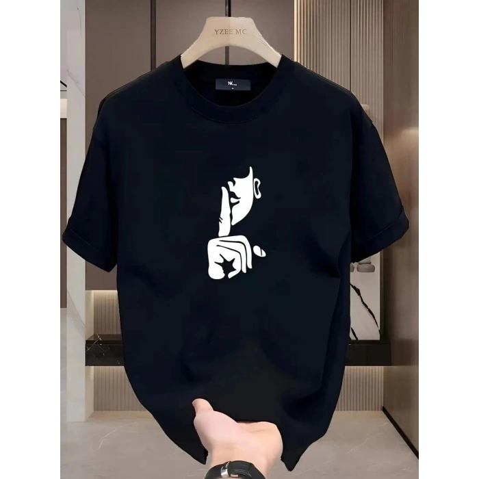 Kadın T-Shirt Bisiklet Yaka Kısa kol Baskılı Tişört - Siyah