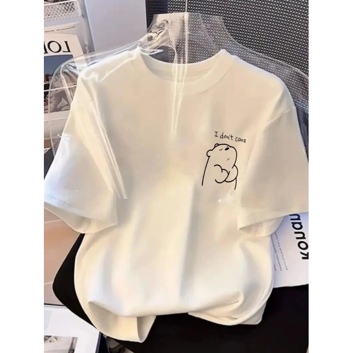Kadın T-Shirt Kısa Kollu, Umrumda Değil Baskılı tişört - Beyaz