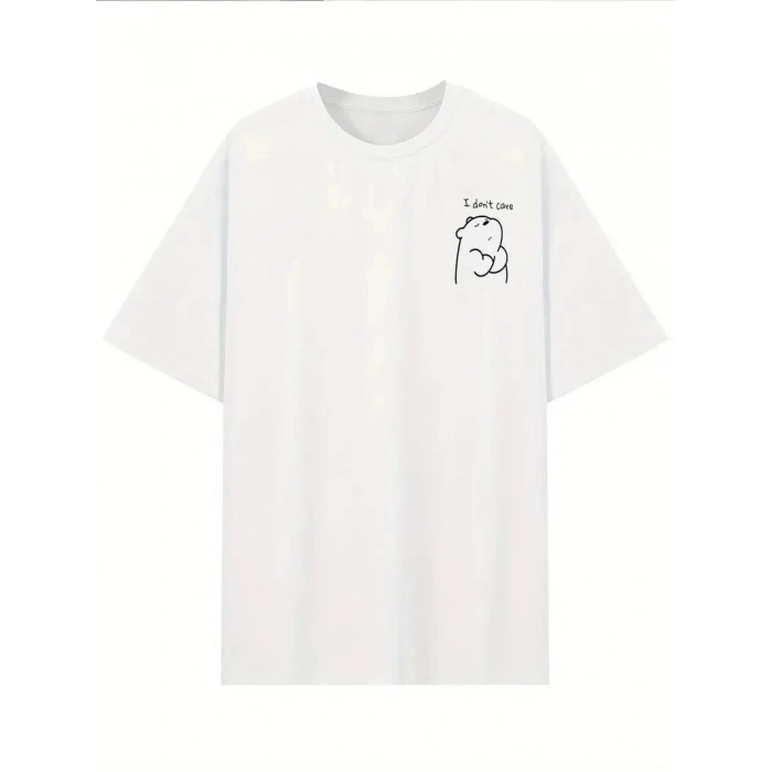 Kadın T-Shirt Kısa Kollu, Umrumda Değil Baskılı tişört - Beyaz