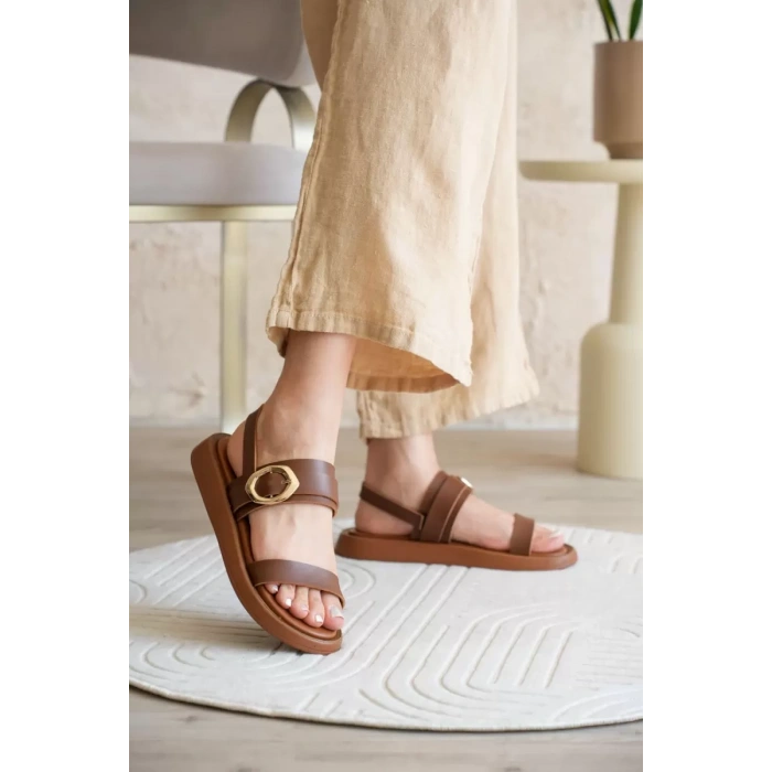 Kadın Taba 2cm Topuk Boyu Yazlık Rahat Sandalet TR27MY05B