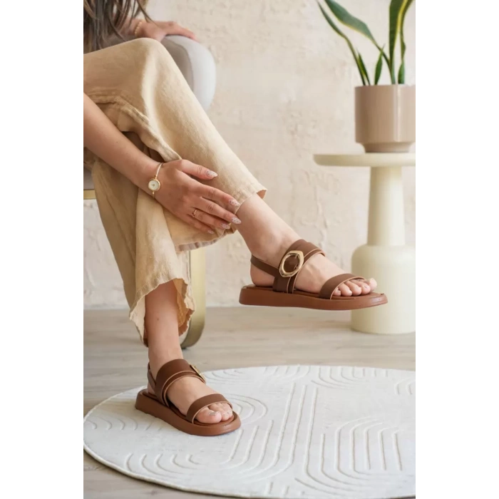 Kadın Taba 2cm Topuk Boyu Yazlık Rahat Sandalet TR27MY05B