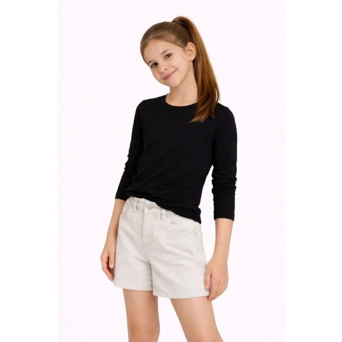 Kız Çocuk Basic Uzun Kollu Tişört Okul Günlük Rahat T-Shirt - Siyah