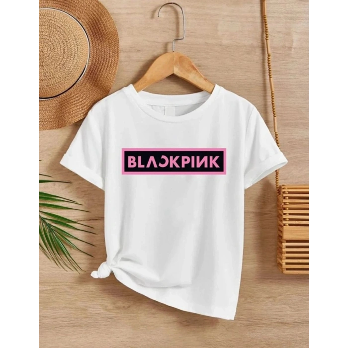 Kız Çocuk Bisiklet Yaka Baskılı T-Shirt - Beyaz