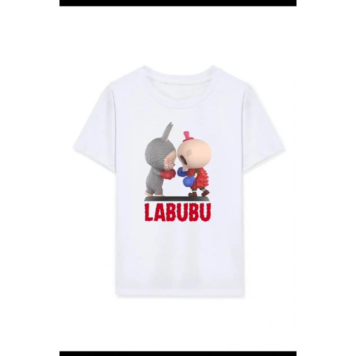 Kız Labubu Çocuk Baskılı T-Shirt - Beyaz