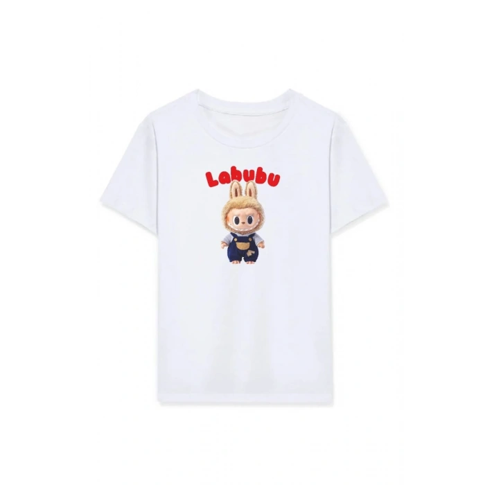 Kız Labubu Çocuk Baskılı T-Shirt - Beyaz