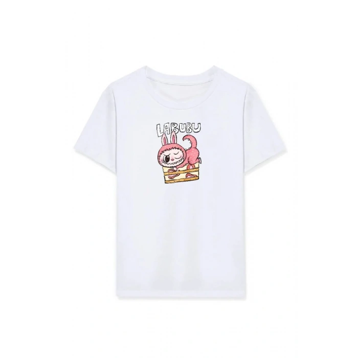 Kız Labubu Çocuk Baskılı T-Shirt - Beyaz