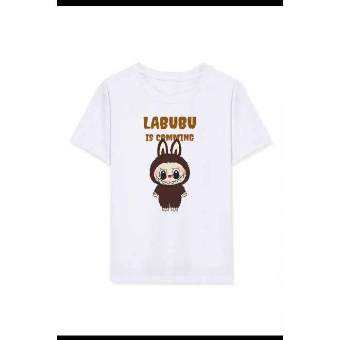 Kız Labubu Çocuk Baskılı T-Shirt - Beyaz