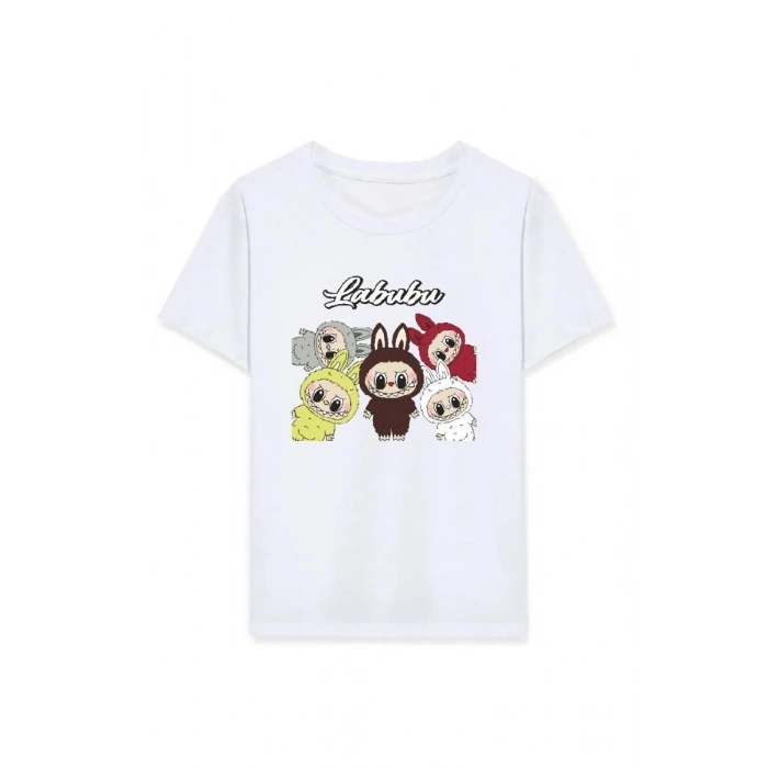 Kız Labubu Çocuk Baskılı T-Shirt - Beyaz
