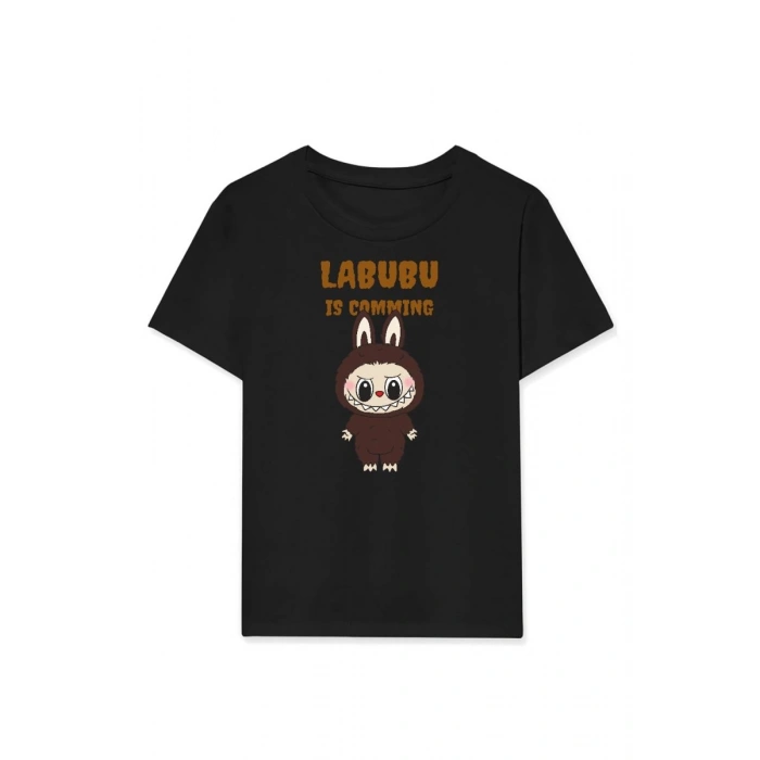 Kız Labubu Çocuk Baskılı T-Shirt - Siyah