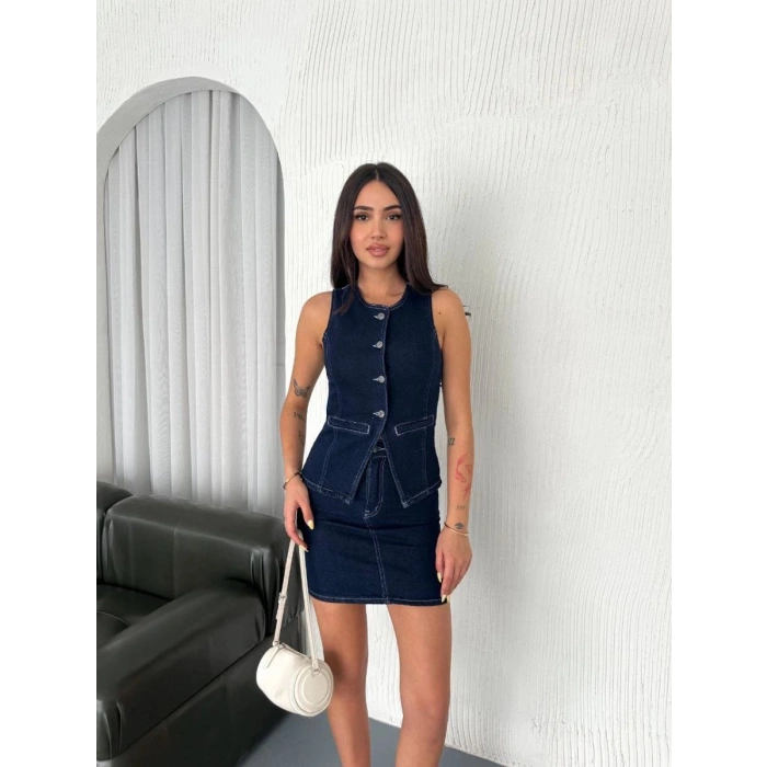 Kot Jeans Etekli ikili Takım - Lacivert