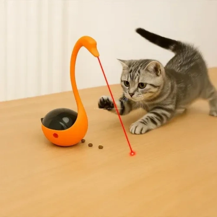 Kuğu Şeklinde Lazerli ve Mama Hazneli Kedi Oyuncağı