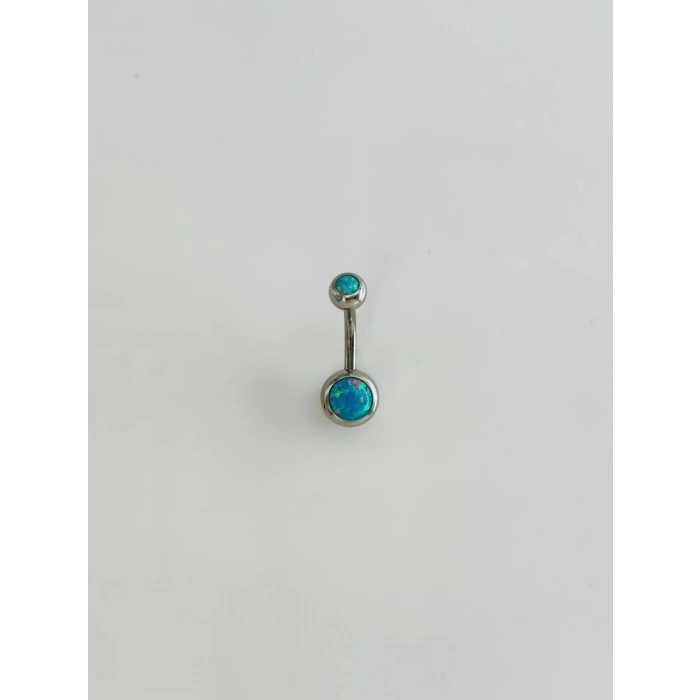 Mavi Opal Taş Detaylı Göbek Piercing