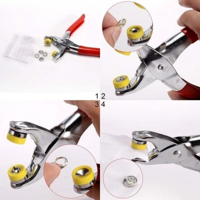 Metal Çıtçıt Düğme Pensesi ve 25 Set Düğme Takımı