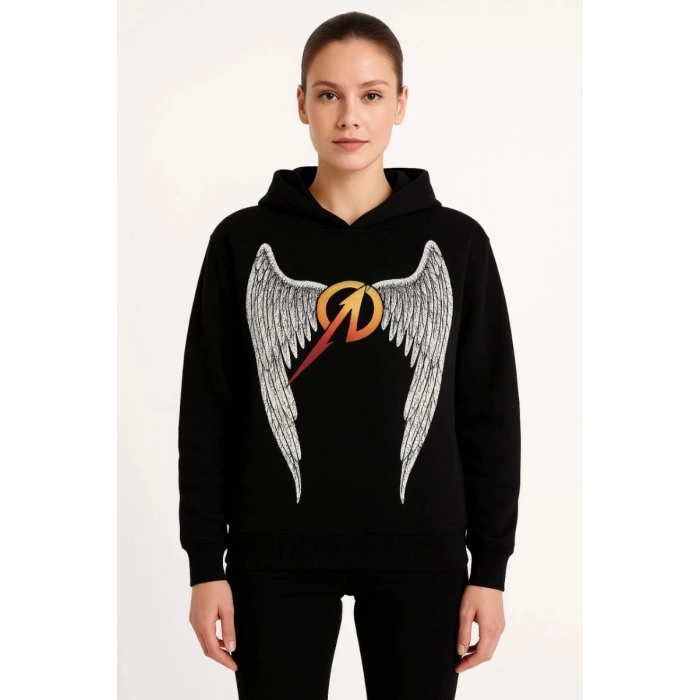 Metallica İki İplik Kapüşonlu Ön ve Arka Baskılı hoodie - Siyah