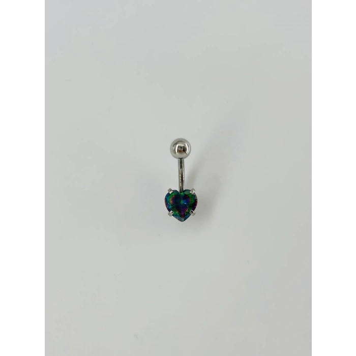 Mistik Topaz Taşlı Kalp Detaylı Göbek Piercing