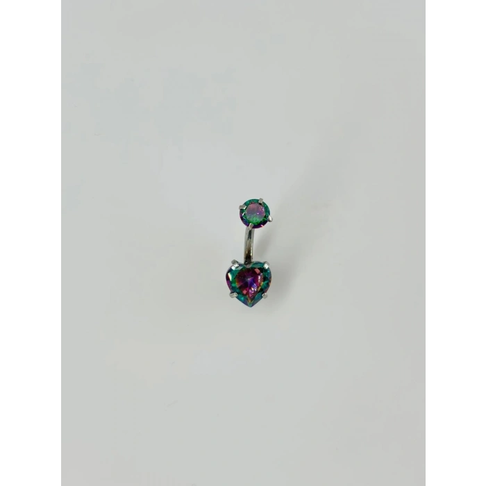 Mistik Topaz Taşlı Kalp Detaylı Göbek Piercing