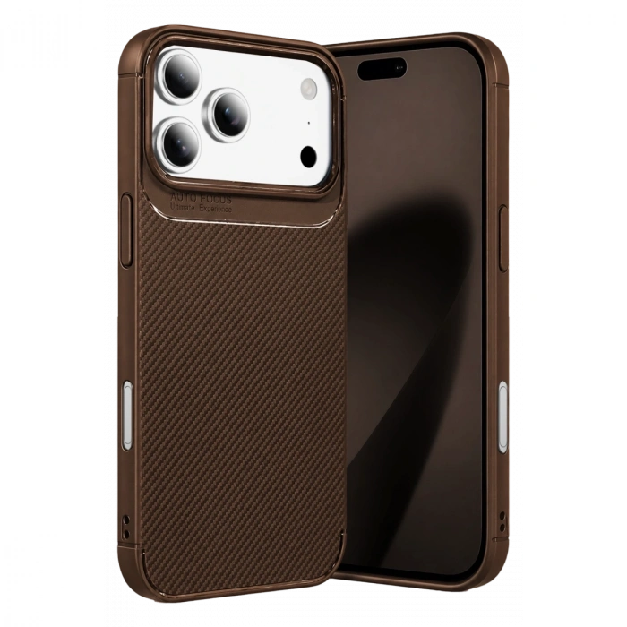 Newface Apple İphone 18 Pro Max Auto Focus Karbon Kapak - Kahverengi