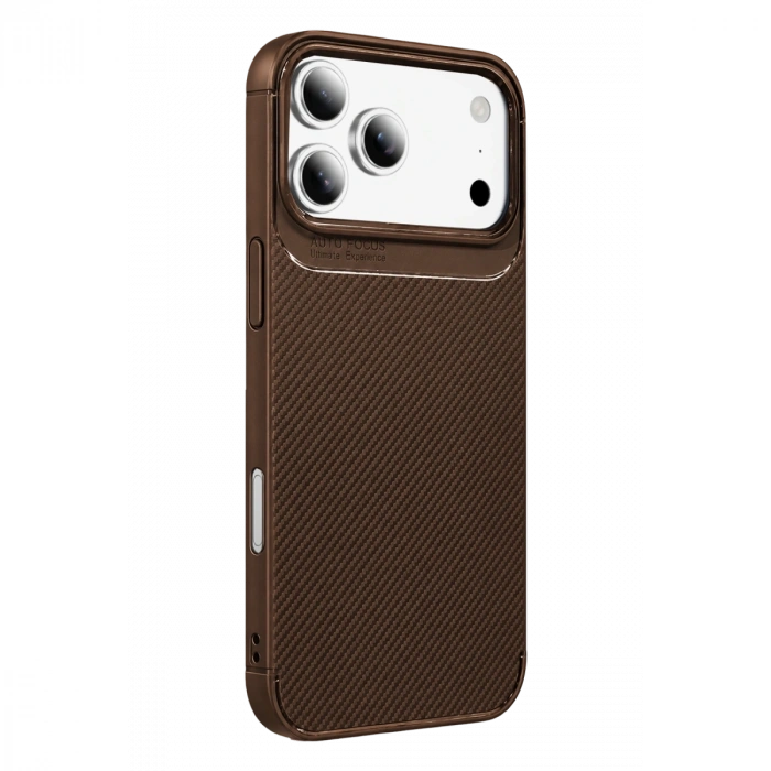 Newface Apple İphone 18 Pro Max Auto Focus Karbon Kapak - Kahverengi