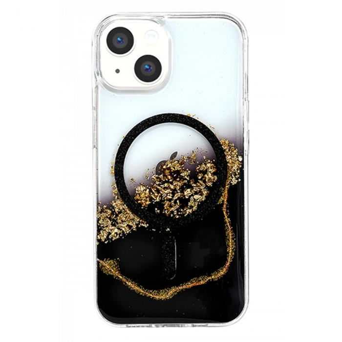 Onegif Apple İphone 15 Lotus Simli Magsafe Kapak - Siyah