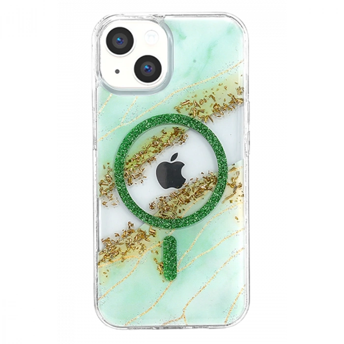 Onegif Apple İphone 15 Lotus Simli Magsafe Kapak - Yeşil