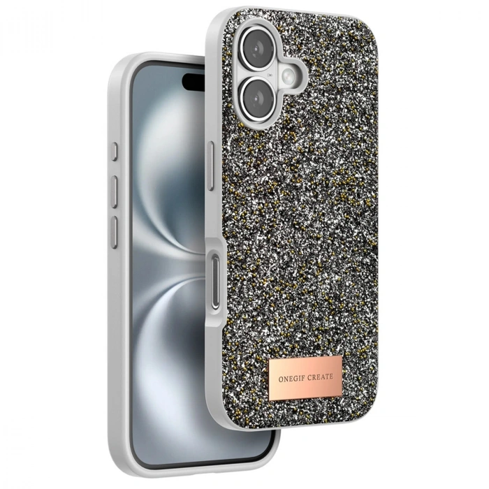 Onegif Apple İphone 16 Bright Simli Kapak - Gümüş