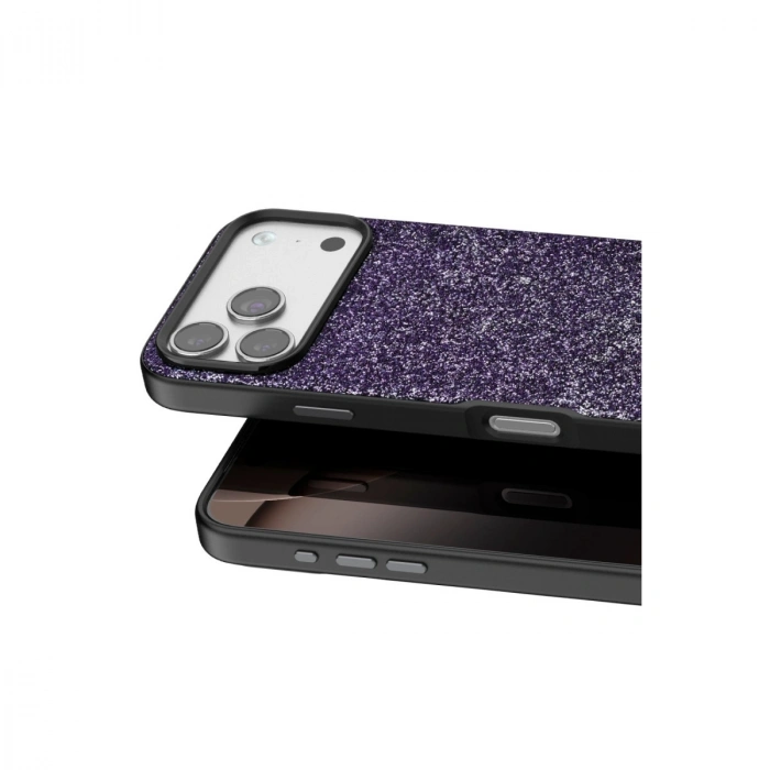 Onegif Apple İphone 17 Pro Bright Simli Kapak - Derin Mor