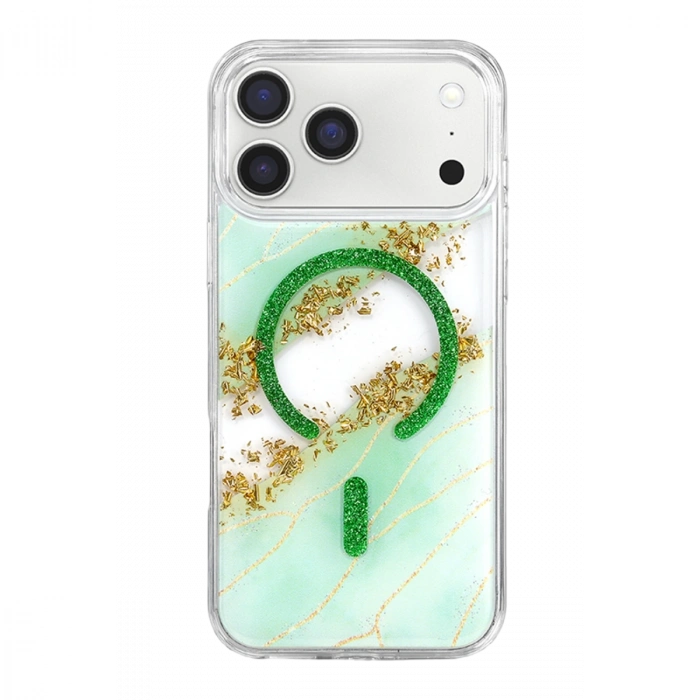 Onegif Apple İphone 17 Pro Lotus Simli Magsafe Kapak - Yeşil