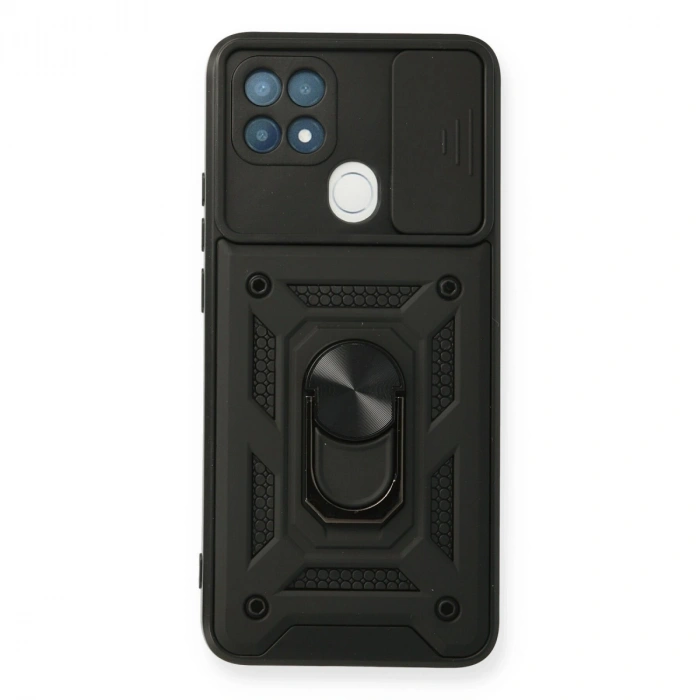 Oppo A15 Kılıf Pars Lens Yüzüklü Silikon - Siyah