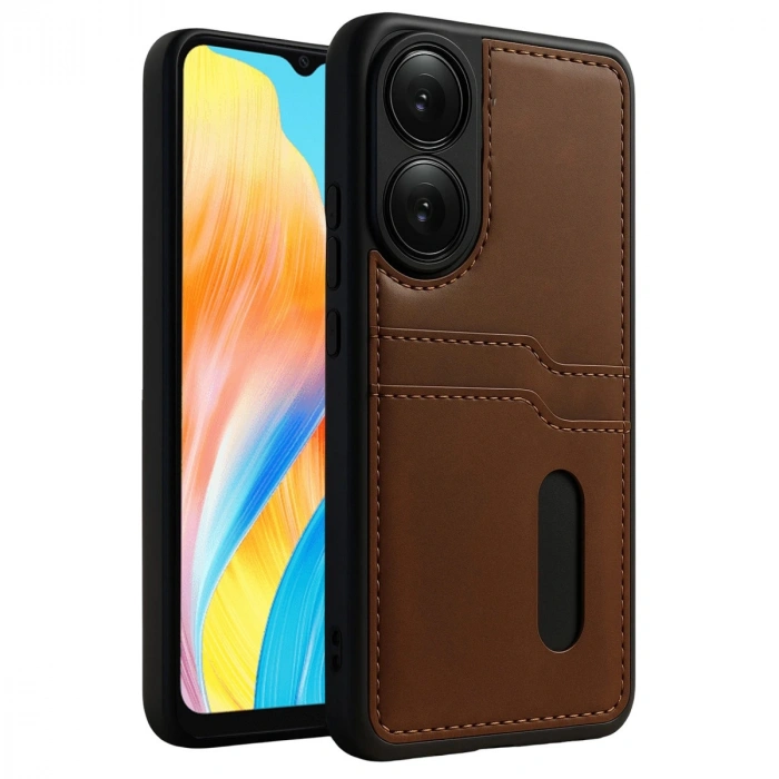 Oppo A38 Sara Kartvizitli Deri Kılıf - Taba