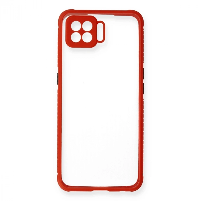 Oppo Reno 4 Lite Kılıf Miami Şeffaf Silikon - Kırmızı