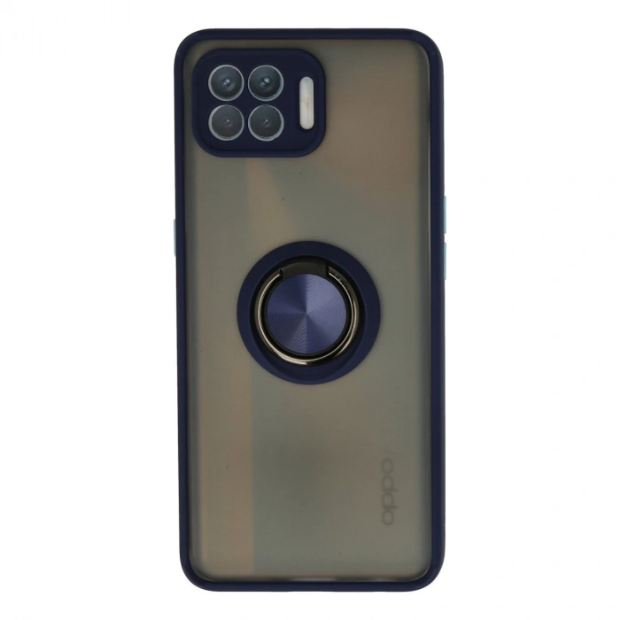Oppo Reno 4 Lite Kılıf Montreal Yüzüklü Silikon Kapak - Lacivert
