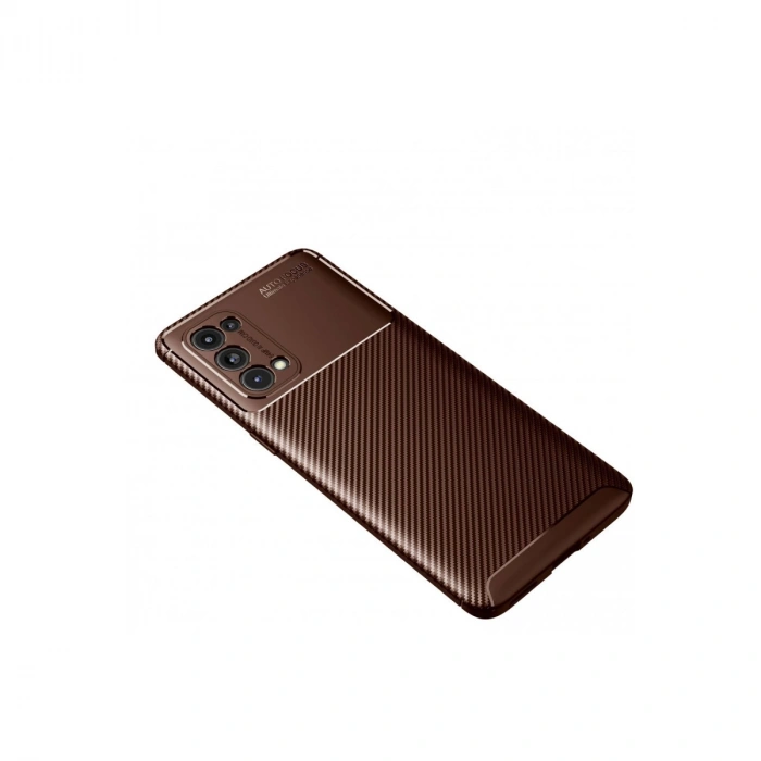 Oppo Reno 5 Pro Kılıf Auto Focus Karbon Kapak - Kahverengi