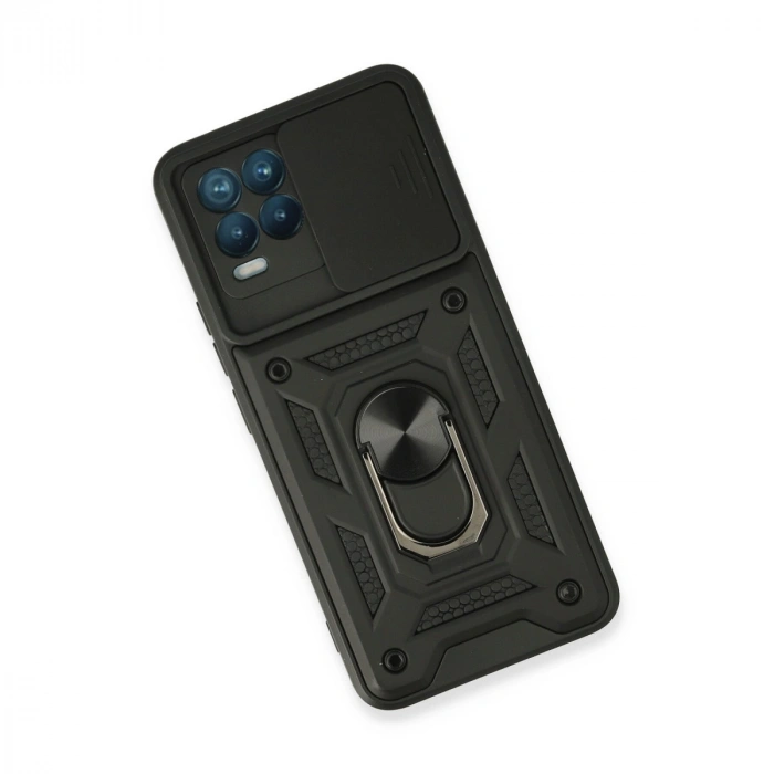 Realme 8 Kılıf Pars Lens Yüzüklü Silikon - Siyah