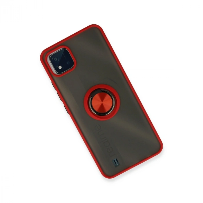 Realme C11 2021 Kılıf Montreal Yüzüklü Silikon Kapak - Kırmızı