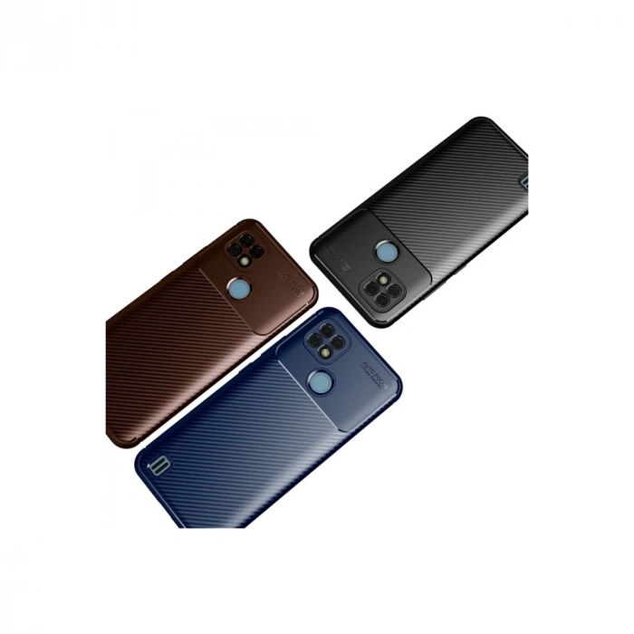 Realme C21 Kılıf Auto Focus Karbon Kapak - Kahverengi