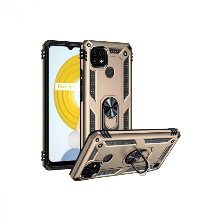 Realme C21 Kılıf Sofya Yüzüklü Silikon Kapak - Gold
