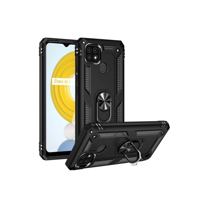 Realme C21 Kılıf Sofya Yüzüklü Silikon Kapak - Siyah
