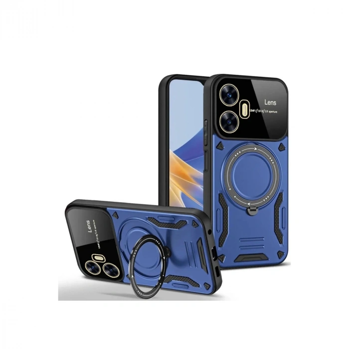 Realme C55 Kılıf Joy Lens Standlı Kapak - Lacivert