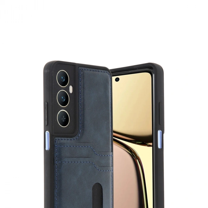 Realme C65 Sara Kartvizitli Deri Kılıf - Lacivert