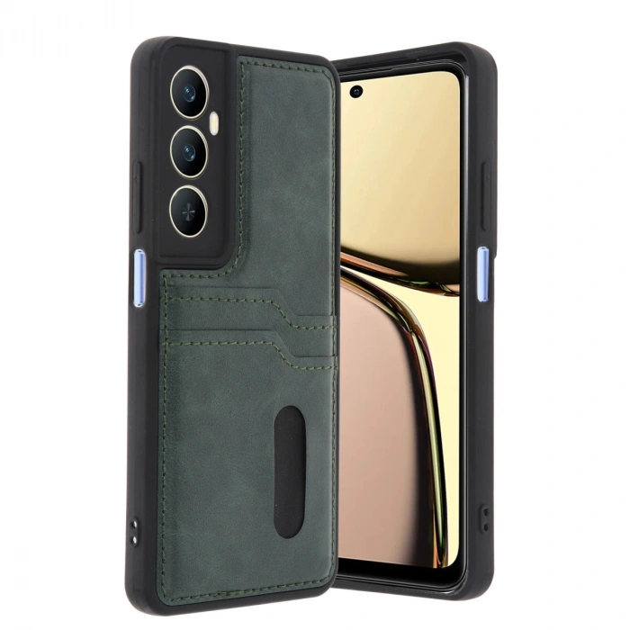 Realme C65 Sara Kartvizitli Deri Kılıf - Yeşil
