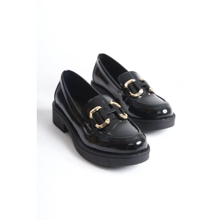 Rugan Siyah Gold Tokalı Kadın Loafer TR17MS02A
