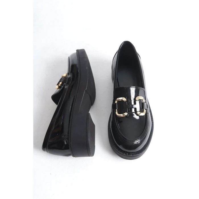 Rugan Siyah Gold Tokalı Kadın Loafer TR17MS02A