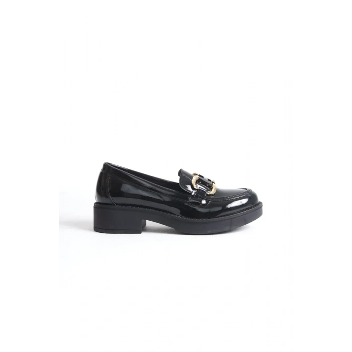 Rugan Siyah Gold Tokalı Kadın Loafer TR17MS02A