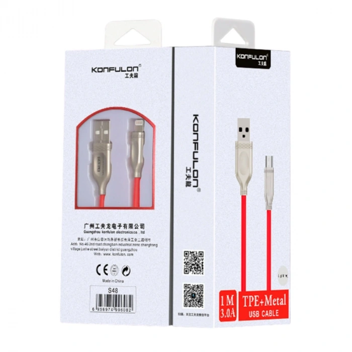 S48 Lightning Kablo İphone Uyumlu 1m 3a - Kırmızı