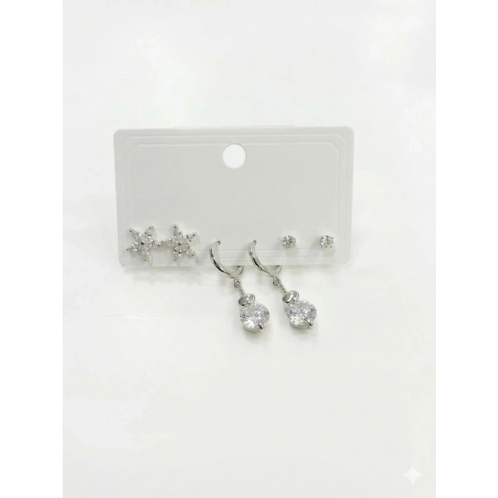 Sallantılı Çiçek Detaylı Altılı Küpe