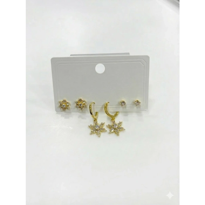 Sallantılı Kar Tanesi Detaylı Altılı Küpe