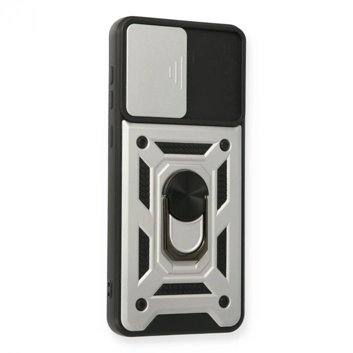 Samsung Galaxy A02 Kılıf Pars Lens Yüzüklü Silikon - Gümüş