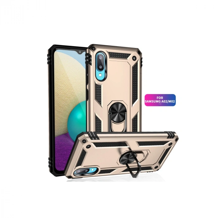 Samsung Galaxy A02 Kılıf Sofya Yüzüklü Silikon Kapak - Gold