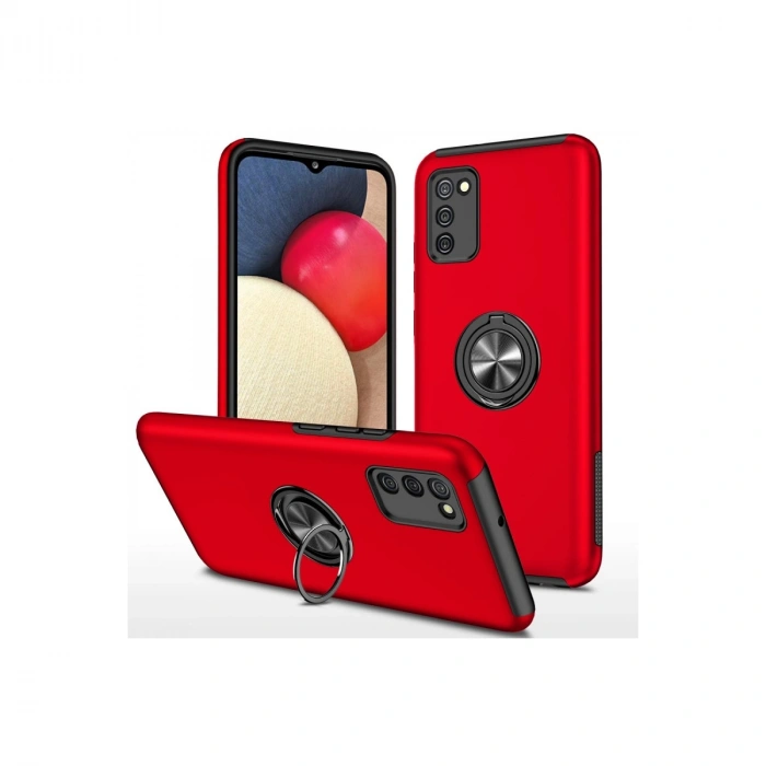 Samsung Galaxy A02s Kılıf Elit Yüzüklü Kapak - Kırmızı