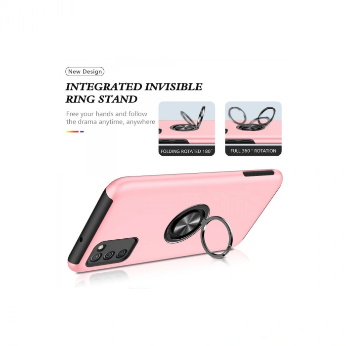 Samsung Galaxy A02s Kılıf Elit Yüzüklü Kapak - Pembe
